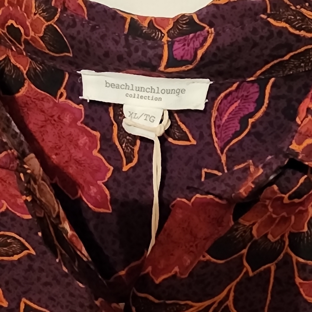 Beach Lunch Lounge Womens Size XL Alanna Claret Flora Blouse, Purple Red Gold - Picture 3 of 6